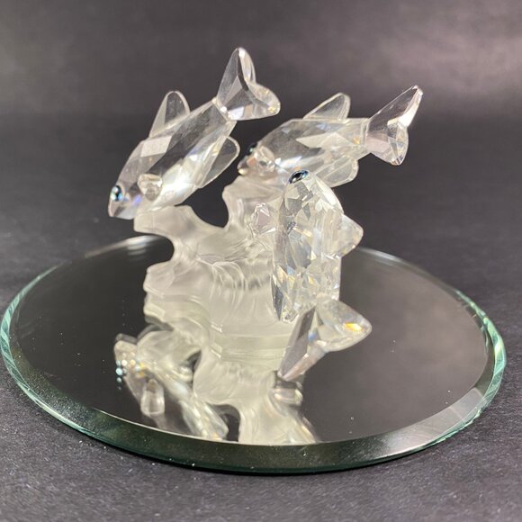 Swarovski beautiful Crystal 3 south sea Fishes , display mirror Retired- No Box - Picture 6 of 9